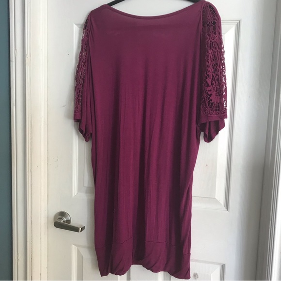 Addition Elle Plus Size Short Sleeve Maternity Shirt, Lace Accents, Burgundy 3X - Picture 2 of 6